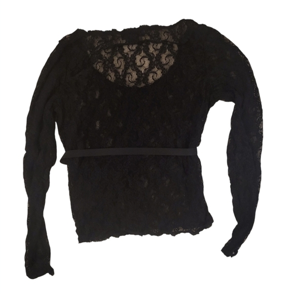 Vintage Y2K Ralph Lauren Black Lace Long Sleeve Shirt With Satin Belt Sz Medium - Picture 2 of 6